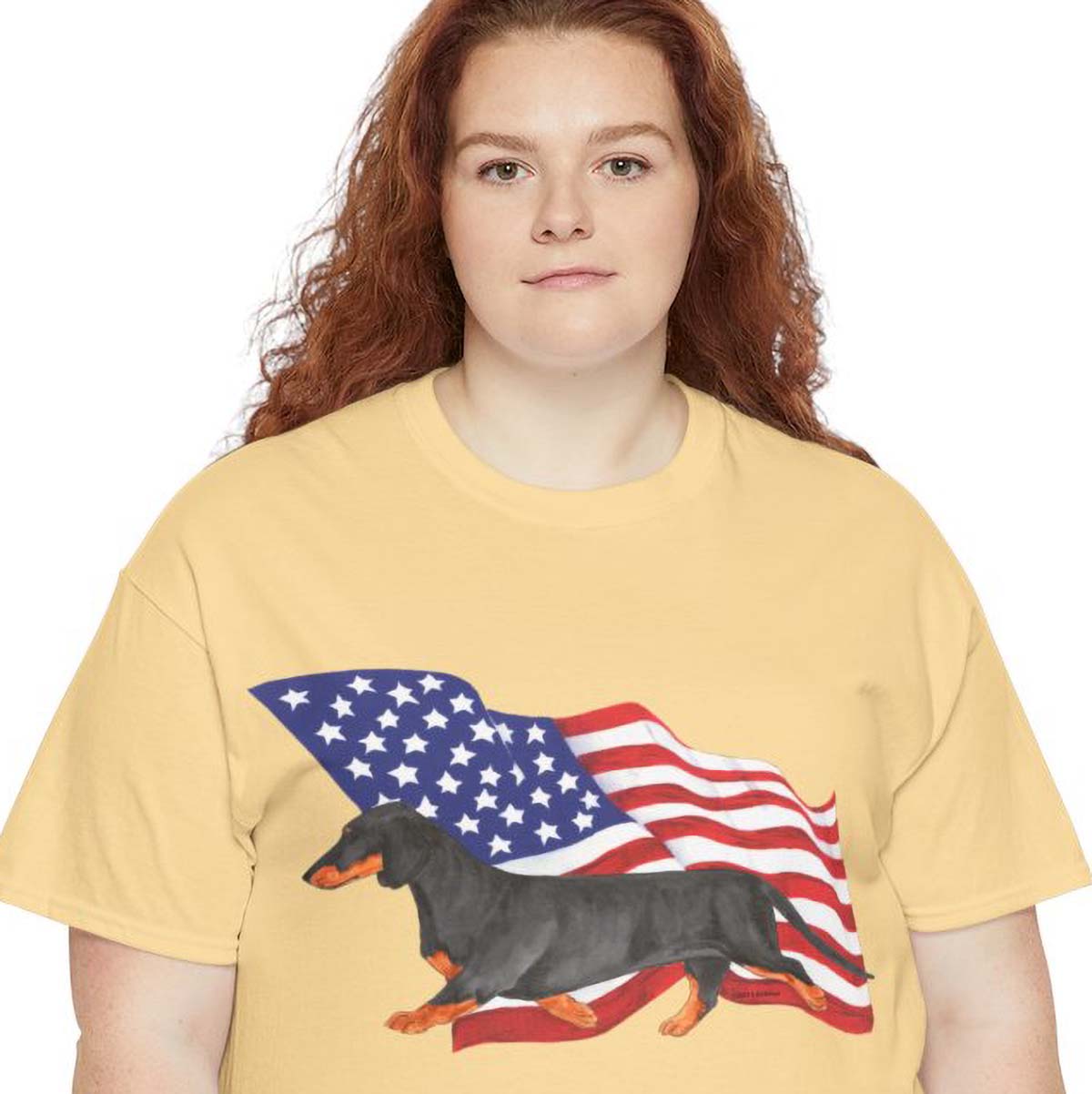 Dachshund Flag Shirt - Smooth Black and Tan Dog Mom Tee - Patriotic 4th of July Gift - Wiener Dog Dad Shirt for Doxie Lovers