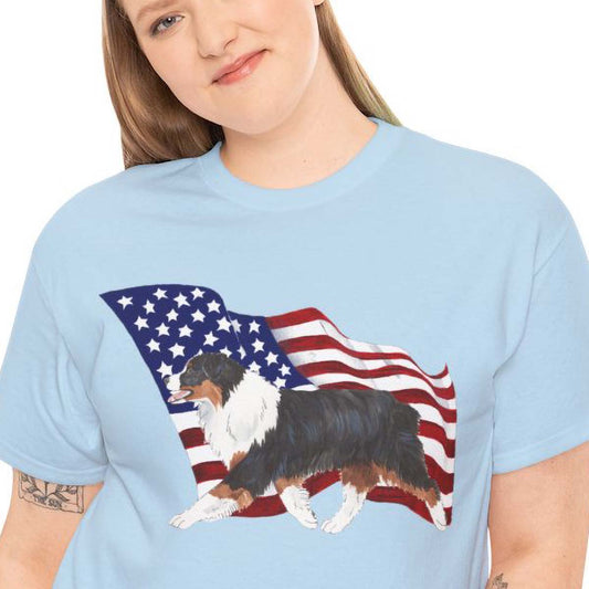 Australian Shepherd Flag Shirt - Patriotic Dog Mom Tee - 4th of July Dog Lover Gift - Aussie Dog Dad Shirt Idea